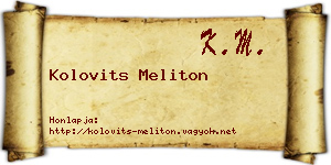 Kolovits Meliton névjegykártya